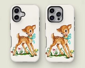 Vintage Spring Deer phone case aesthetic coquette, iPhone 17 16 15 14 13 12 11 Pro Max XS, Samsung Galaxy S25 S24 S23 S22 S21 Ultra