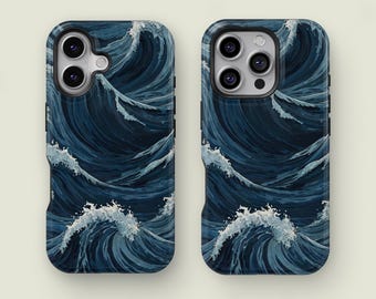 Blue Waves Phone Case, Ocean Phone Case, Abstract Phone Case, Phone 16 15 14 13 12 Pro Max XS, Phone 13 12 Mini Case, Samsung S25 S24 Ultra