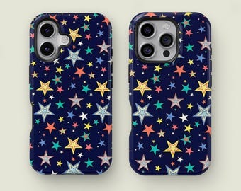 Colorful Star Y2K Phone Case for iPhone 17 16 15 14 13 Pro Max, Night Sky Aesthetic Cover, Cute Cosmic Gift for Samsung Galaxy S25 S24 S23