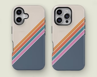 Custodia per telefono con design a strisce in stile anni '70 per iPhone 17 16 15 14 13 Pro Plus Max, custodia protettiva a strisce vintage per Samsung Galaxy S23 S24 S25