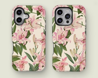 Pink Lily Floral Phone Case,Aesthetic Flower, Floral Phone Case, iPhone 16 15 14 13 12 11 Pro Max XS, Samsung Galaxy S25 S24 S23 S22 Ultra