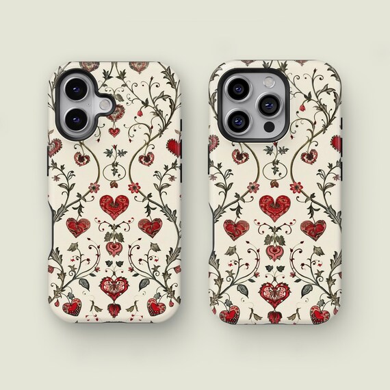 Floral Heart Whimsical Phone Case, Aesthetic Coquette, iPhone 17 16 15 14 13 12 11 Pro Max XS, Samsung Galaxy S25 S24 S23 Ultra