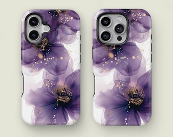 Purple Summer Flower Phone Case, Trendy Phone Case, Minimalist Floral Cover, Phone 17 16 15 14 13 Pro Max XS, Samsung S25 S24 S23 S22 Ultra