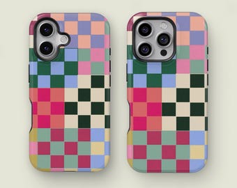 Designer Colorful Checkerboard Phone Case for iPhone 17 16 15 14 13 12 11 Pro Max, Samsung Galaxy S25 S24 S23 S22 S21 S20 Ultra