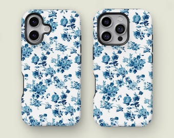 Vintage Blue Rose Phone Case, Aesthetic Flower, Floral Phone Case, iPhone 16 15 14 13 12 11 Pro Max XS, Samsung Galaxy S25 S24 S23 S22 Ultra