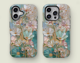 Stained Glass Effect Floral Phone Case, Wildflower  Phone Case, iPhone 17 16 15 14 13 12 11 Pro Max XS, Samsung Galaxy S25 S24 S23 S22 Ultra