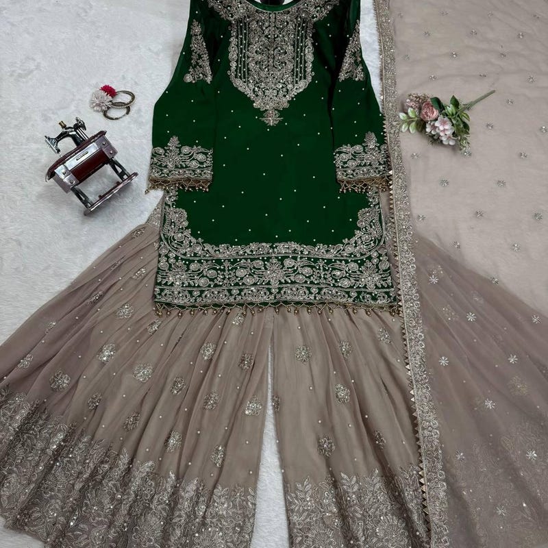 Anti-Fit Farshi Shalwar Set - Mehndi Green - Ready to Ship main image 0