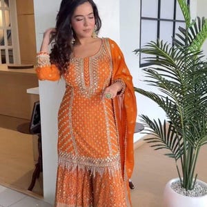 Pakistani Designer Georgette fully embroidered Sequence Work Readymade Salwar Kameez Stitched Wedding Wear Suits