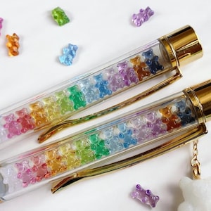 Regenbogen Gummibär Stift / Bunter Bonbonstift / Kugelschreiber / Individueller Stift / Miniatur Essen / Süßes Briefpapier Geschenk / Handgemachtes Geschenk für Sie
