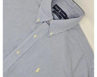 Polo Ralph Lauren Blake Button Down L/S Shirt Homme Bleu moyen à carreaux vichy VTG