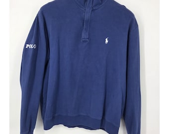VINTAGE Polo Golf Ralph Lauren 1/4 Zip Pullover Mens L Royal Blue Knit Cotton