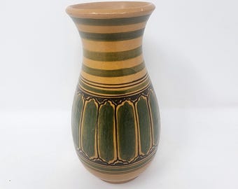 Vintage Vase Hand-Made in North Cyprus Brown and Green 6" Signed