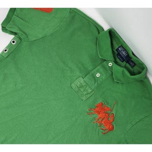 VINTAGE Polo Ralph Lauren Big Double Pony #3 Polo Shirt Men Medium Green Eyelets