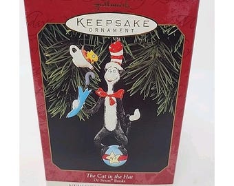 NUEVO 1999 "El Gato en el Sombrero" Dr. Seuss Hallmark Keepsake Adorno de Colección Nuevo en Caja