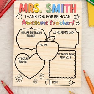 Modèle de carte de remerciement pour professeur à faire soi-même, cadeau de rentrée ou de fin d'année, activité imprimable amusante et créative, impression personnalisée de remerciement pour professeur