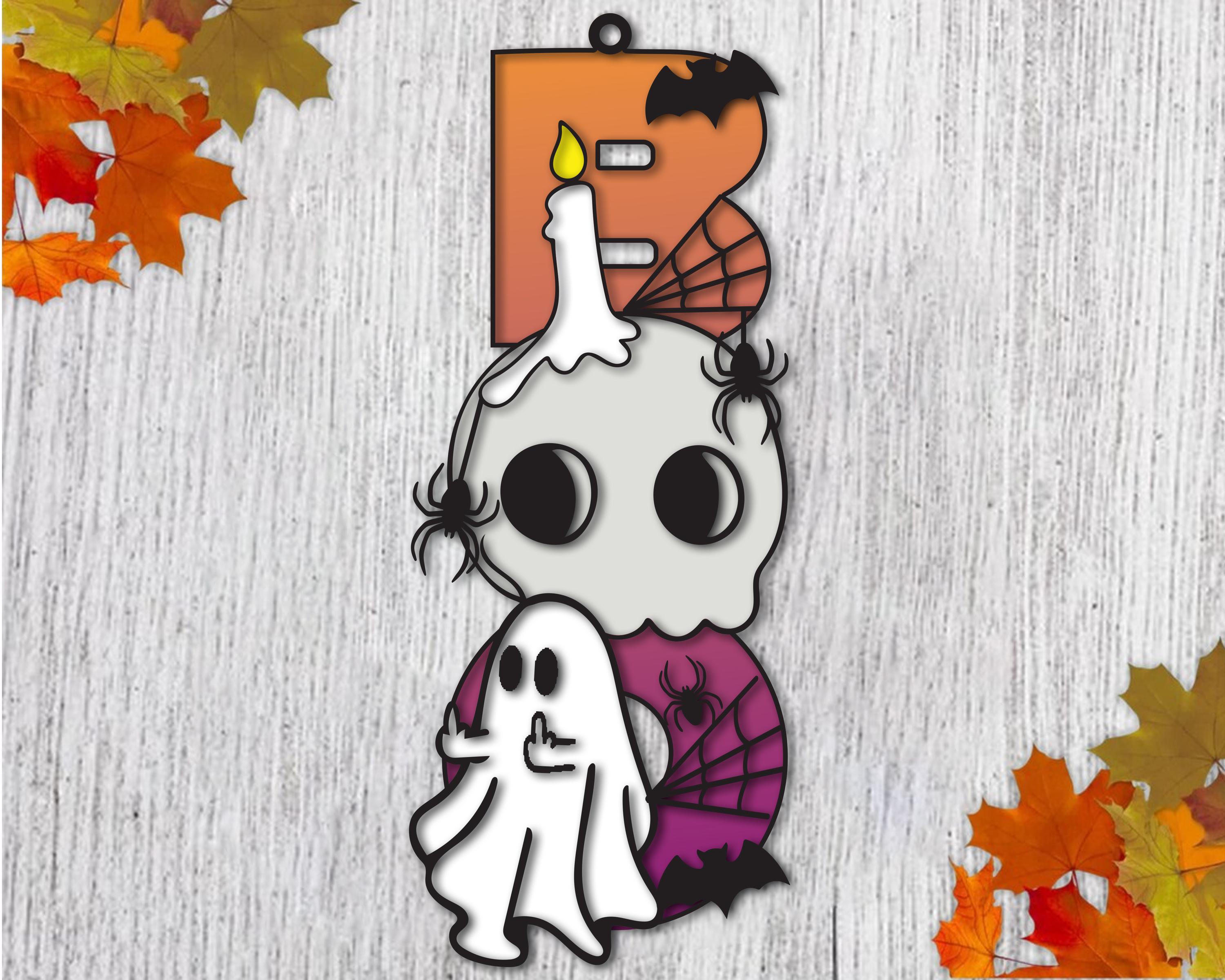 Halloween Door Sign | Cute Boo Ghost & Skull Wooden Hanging Decoration | Halloween Front Door Ornament | Fall Decor for Porch or Wall