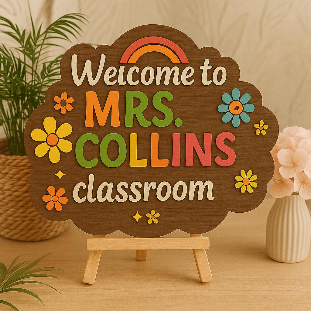 Personalized 3D Teacher Sign,Classroom Door Sign,Teacher Gift,Apple Teacher Name Sign,Custom Door Decor,Back to School Gift, Teacher Sign