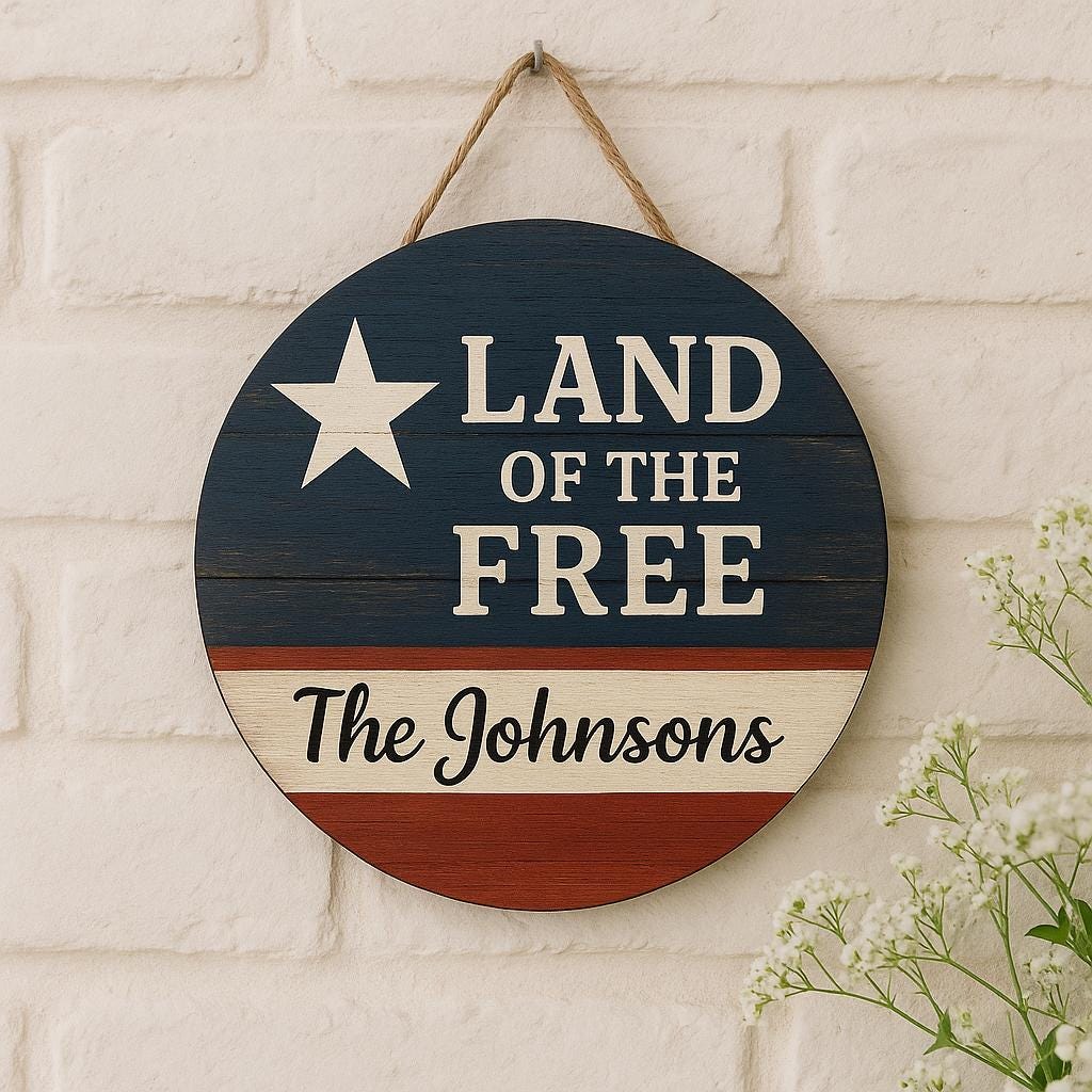 Patriotic Door Hanger,Land of the Free Fireworks Decor,4th of July Door Sign,Americana Porch Decor with Stars,Land of the Free Door Hanger