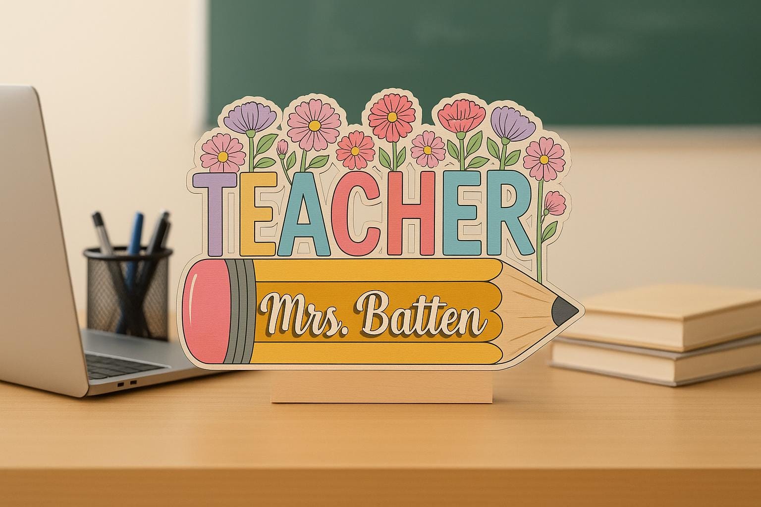 Floral Teacher Name Sign – Custom Classroom Decor – Perfect Back to School or Teacher Appreciation Gift – Personalized Teacher Sign