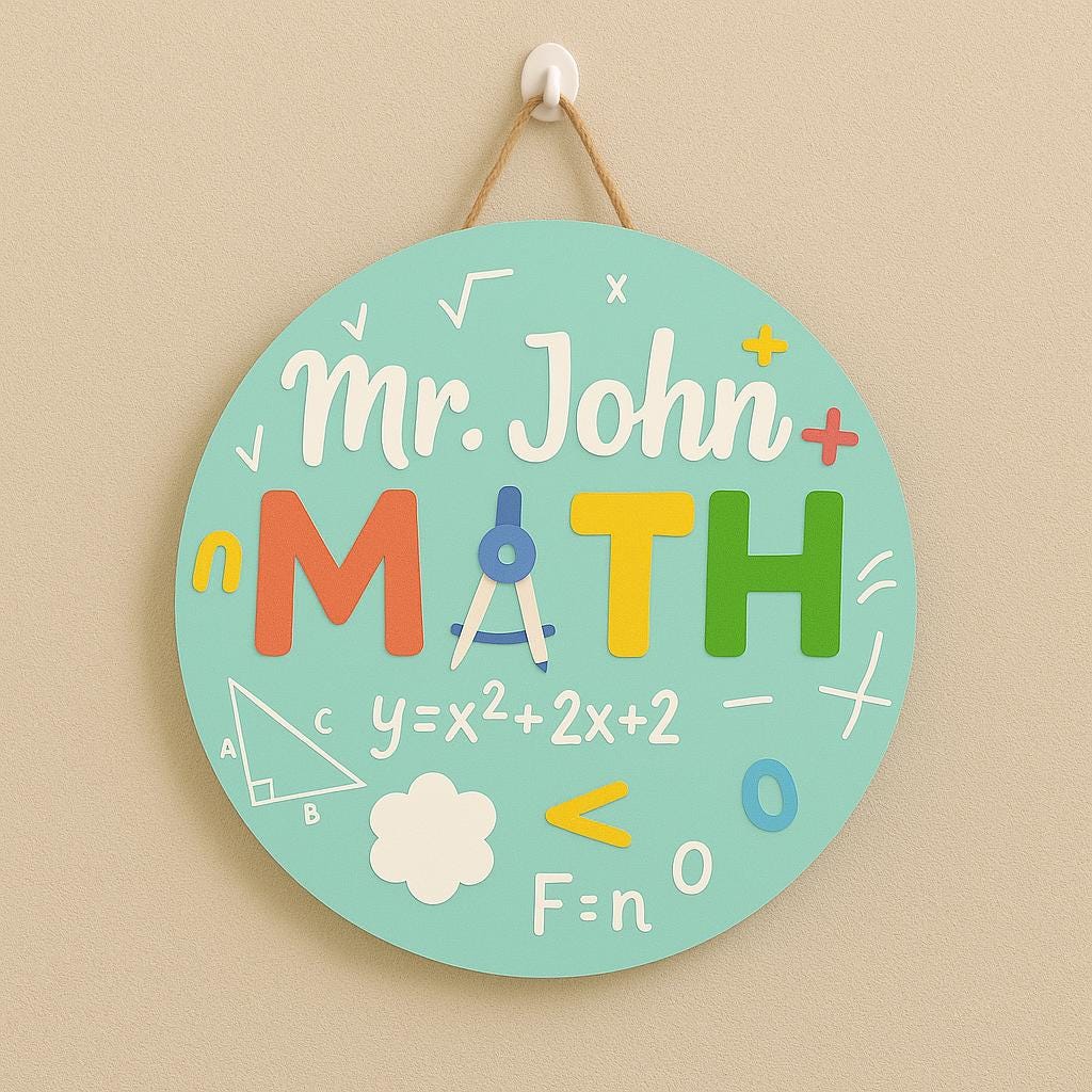 Classroom Welcome Sign, Back To School, Personalized Math Teacher Door Sign, Math Teacher Gift, Classroom Door Hanger, 3D Teacher Sign,