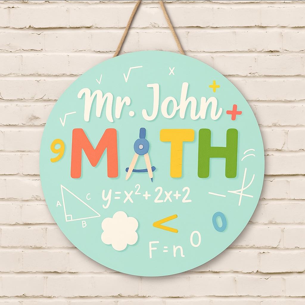 Classroom Welcome Sign, Back To School, Personalized Math Teacher Door Sign, Math Teacher Gift, Classroom Door Hanger, 3D Teacher Sign,