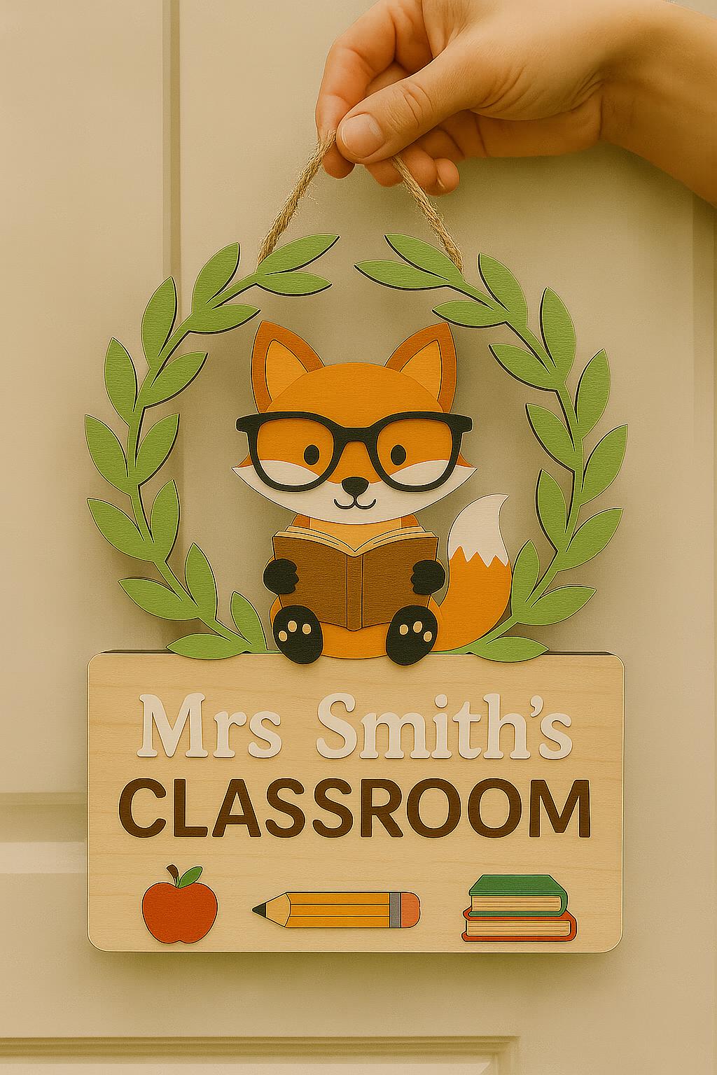 Fox Teacher Door Sign,Classroom Decor,Custom Name Sign,Personalized Fox Door Hanger,Teacher Gift,Woodland Animal Sign,Woodland Fox Door Sign