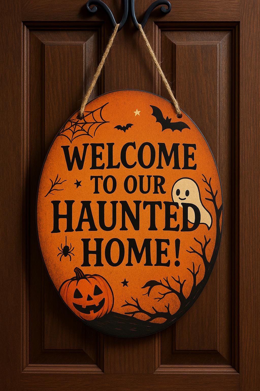 Halloween Haunted Home Sign - Welcome Ghost & Pumpkin Decor,Welcome to Our Haunted Home Halloween Wooden Sign,Spooky Halloween Table Sign