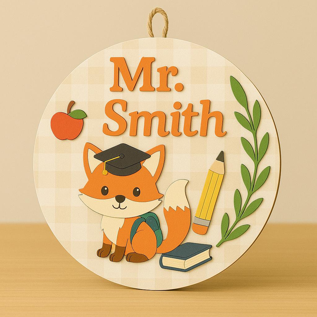 Fox Teacher Door Sign,Personalized Fox Classroom Sign - Teacher Name Door Hanger,Cute Fox Door Sign - Back to School Gift for Teacher