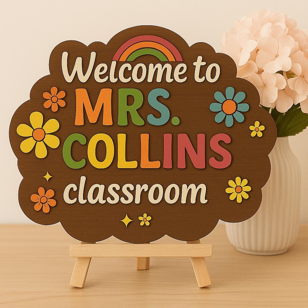 Personalized 3D Teacher Sign,Classroom Door Sign,Teacher Gift,Apple Teacher Name Sign,Custom Door Decor,Back to School Gift, Teacher Sign
