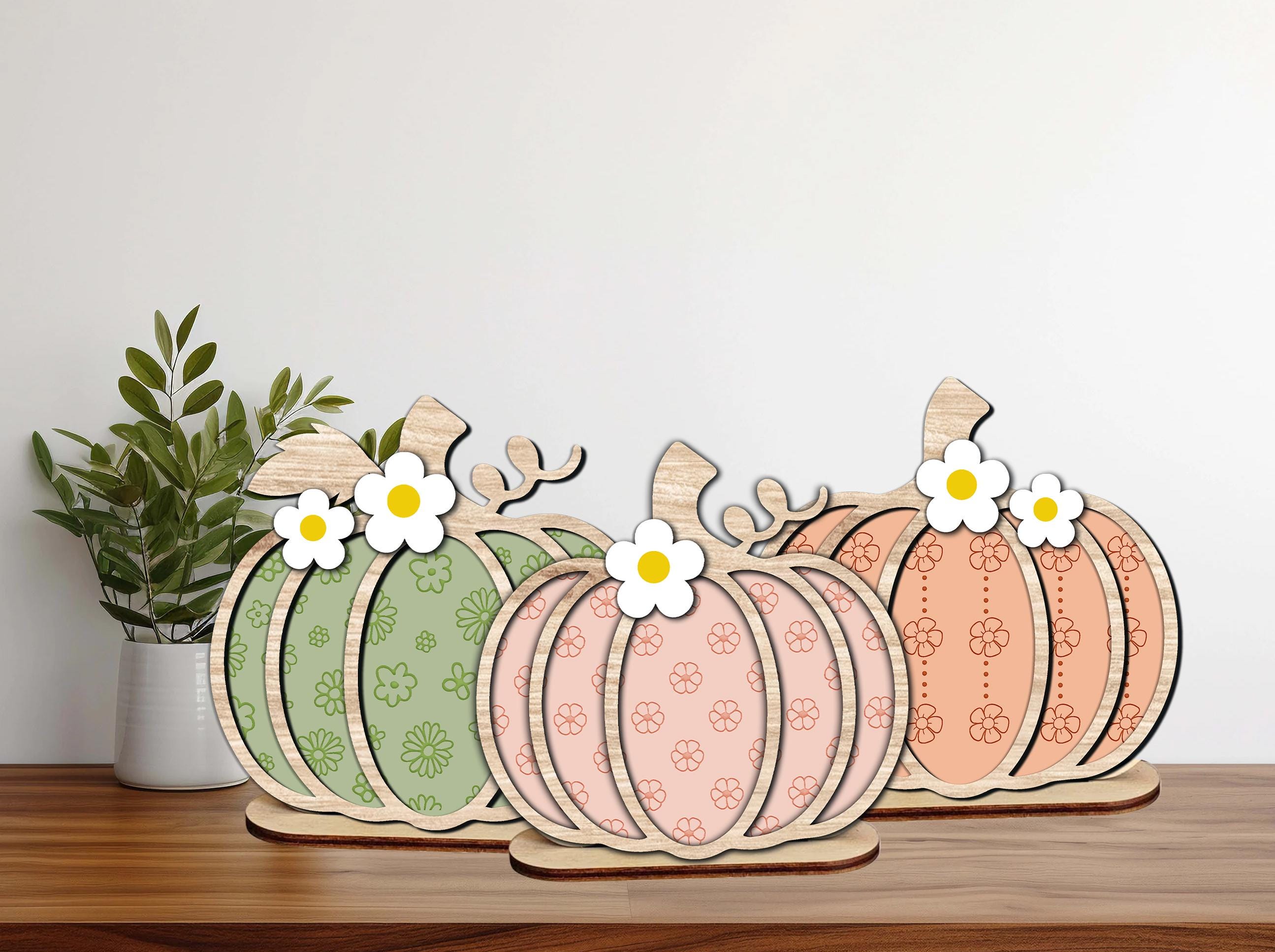 Floral Stacked Pumpkin,Fall Glowforge Decor,3 Tier Pumpkin with Stand,Glowforge Ready Fall Decor,Fall Pumpkin Set,Floral Pumpkin Stack