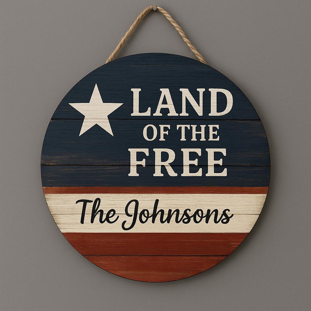 Patriotic Door Hanger,Land of the Free Fireworks Decor,4th of July Door Sign,Americana Porch Decor with Stars,Land of the Free Door Hanger