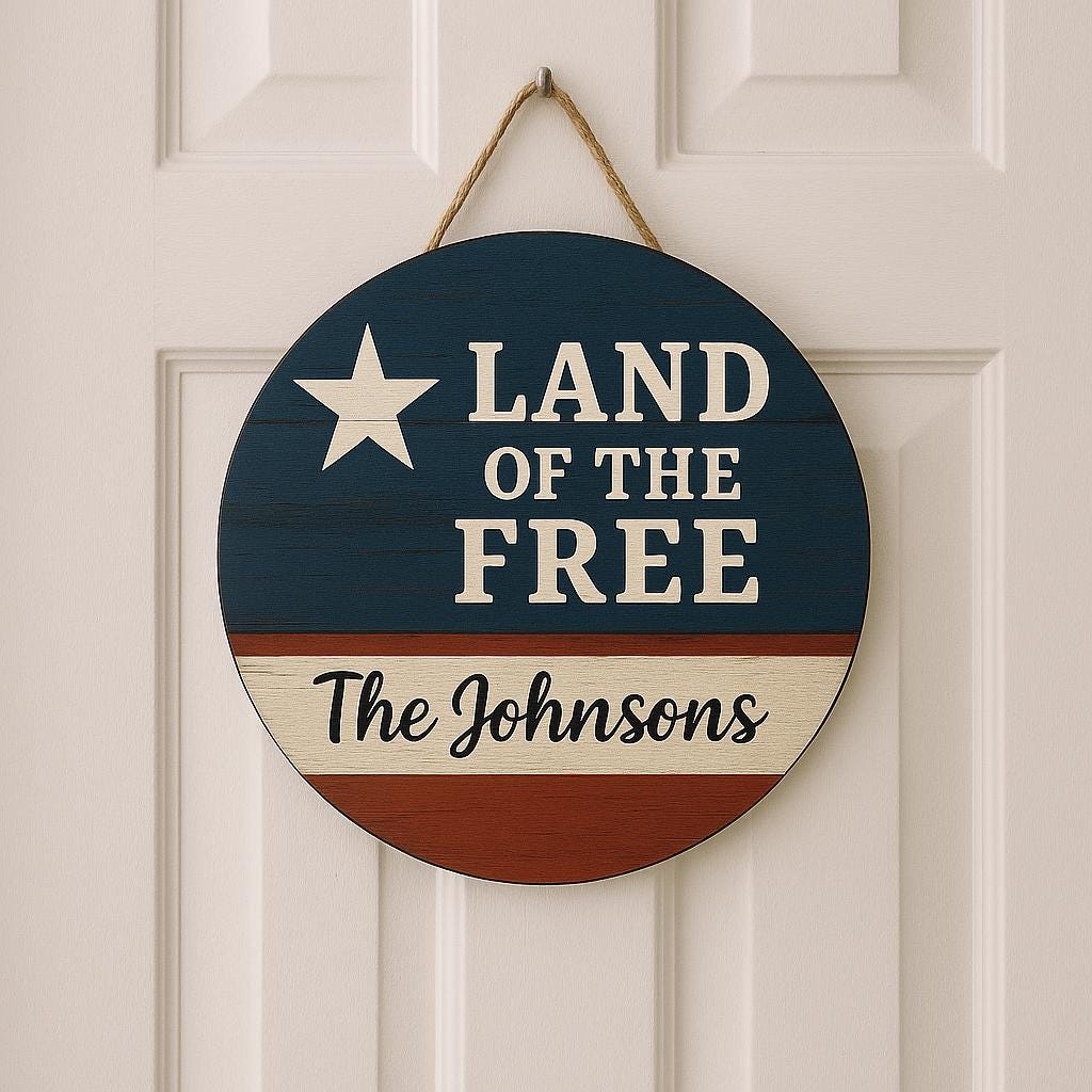 Patriotic Door Hanger,Land of the Free Fireworks Decor,4th of July Door Sign,Americana Porch Decor with Stars,Land of the Free Door Hanger
