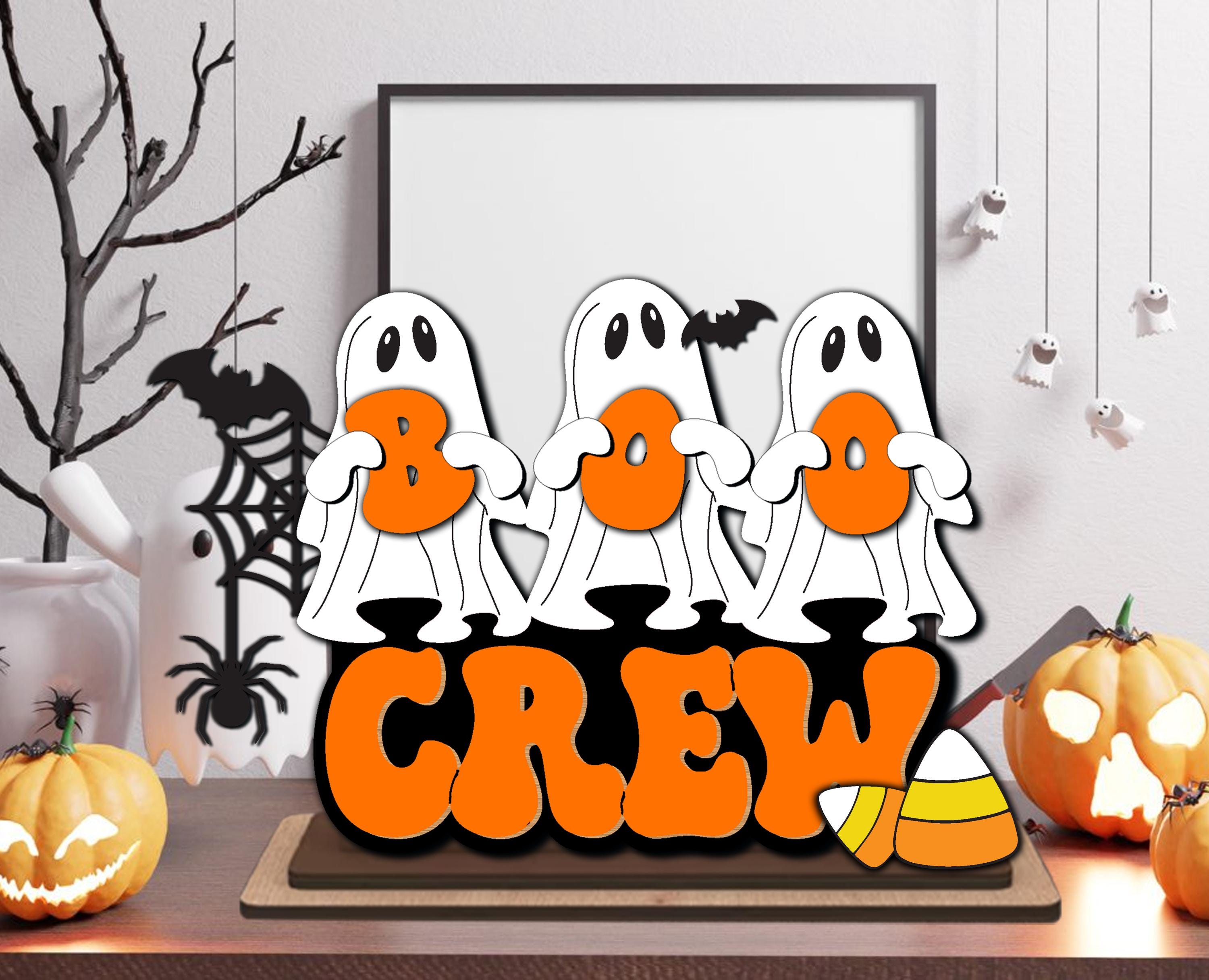 Boo Crew Shelf Sitter,Halloween Ghost Decor,Mantle Sign,Halloween Boo Crew Sign,Ghost Shelf Decor,Fall Entryway Sign,Ghost Shelf Sitter