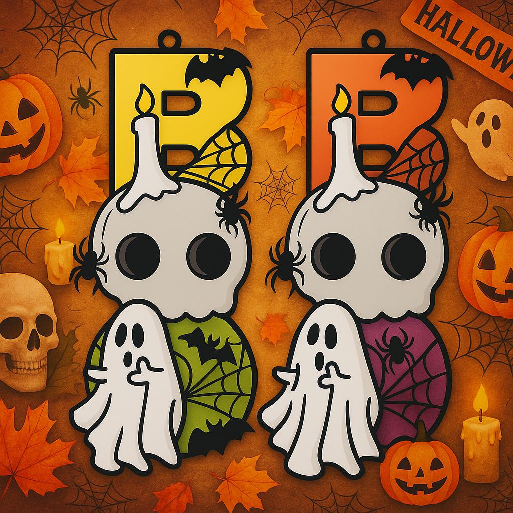 Halloween Door Sign | Cute Boo Ghost & Skull Wooden Hanging Decoration | Halloween Front Door Ornament | Fall Decor for Porch or Wall