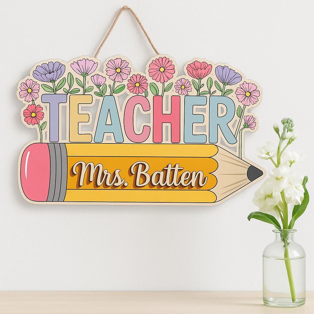 Floral Teacher Name Sign – Custom Classroom Decor – Perfect Back to School or Teacher Appreciation Gift – Personalized Teacher Sign