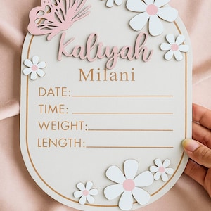 Personalized Baby Announcement Sign with Birth Stats, Birth Stat Sign With Butterfly, Name Reveal, Hello My Name Is Sign, Sign For Hospital