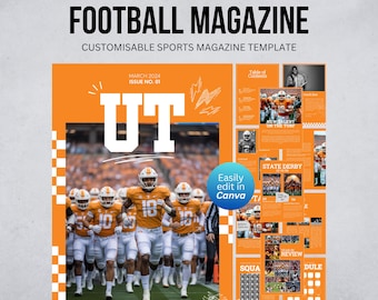 Football Magazine Template, 14 Pages of Fully Customizable Canva Templates - Digital Download Only