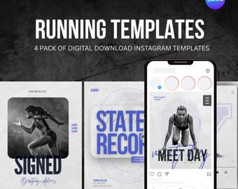 Plantillas personalizables de Instagram para correr y atletismo: 4 plantillas de Canva (solo descarga digital)