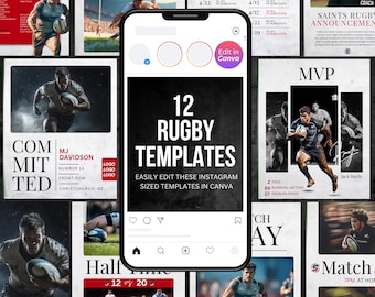 Rugby Instagram Templates: 12 Fully Customizable Canva Templates - Digital Download Only