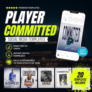Committed & Signed Graphics Bundle for Athletes: 20 Social Media Templates - Digital Download Only