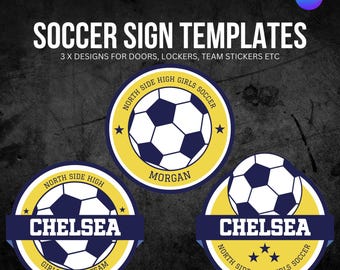 Plantillas de letreros para puertas y taquillas de fútbol: totalmente personalizables en Canva, solo descarga digital