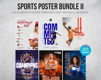 Sports Poster Templates Bundle | 6 x A3 Templates | Edit in Canva | Cheerleading, Champions & Season Schedule Poster | Digital Download