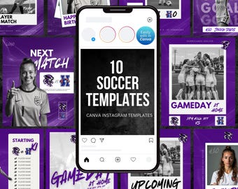 Soccer Social Media Instagram Templates | 10 Design Templates | Fully Customizable in Canva | Digital Download Only