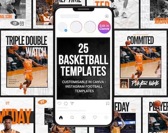 Basketball Sports Social Media Templates: 25 designs, fully customizable in Canva- Digital Download Only