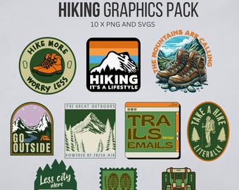 Paquete de gráficos de senderismo y naturaleza: archivos PNG y SVG (descarga digital)