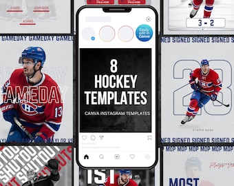 Ice Hockey Sports Team Instagram Templates: 8 Fully Customizable Canva Templates | Digital Download Only