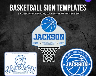 Plantillas para letreros de puertas y casilleros de baloncesto - Personalizables en Canva, solo descarga digital.