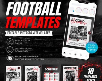 Football Instagram Templates: 10 Fully Customizable Canva Templates | Gameday | Committed | Season Schedule + | Digital Download Only