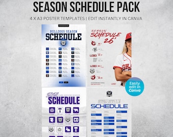 Season Schedule Poster Templates Bundle | 4 x A3 Templates | Edit in Canva | Digital Download