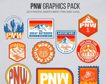 Paquete de gráficos del Pacífico Noroeste (PNW): archivos PNG y SVG (descarga digital)